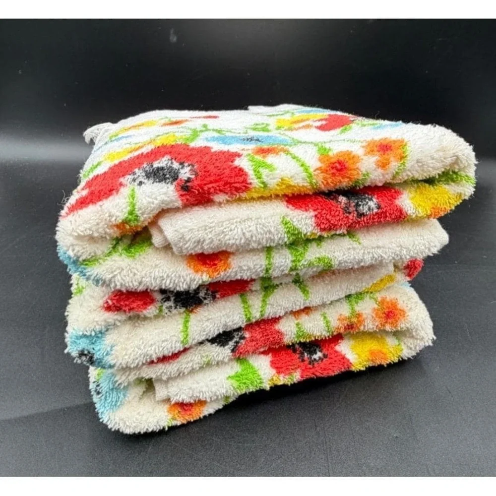 Vintage Dundee Bath Towels (3) Vibrant Floral Grandma Core Granny Cottage Core